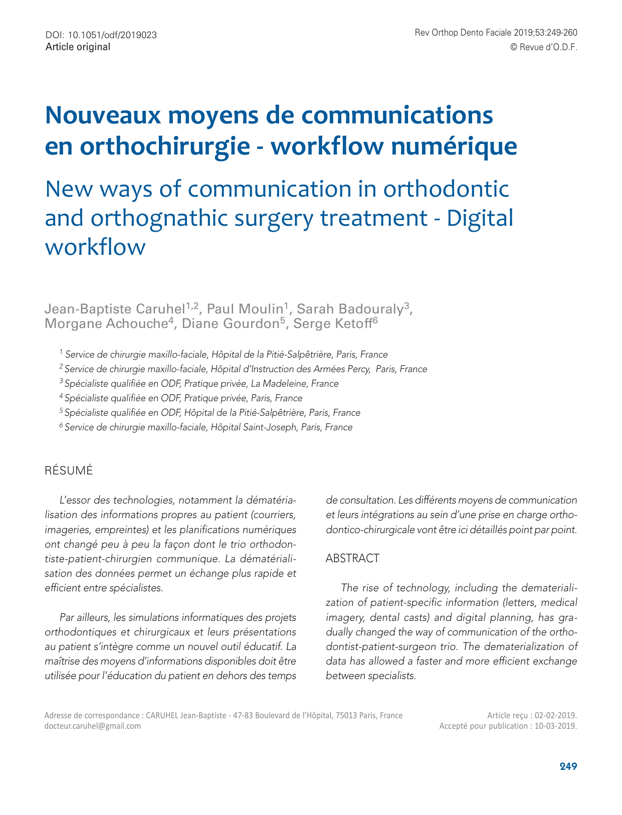 Workflow numérique en orthochirurgie — Rev Orthop Dento Faciale 2019 (première page)